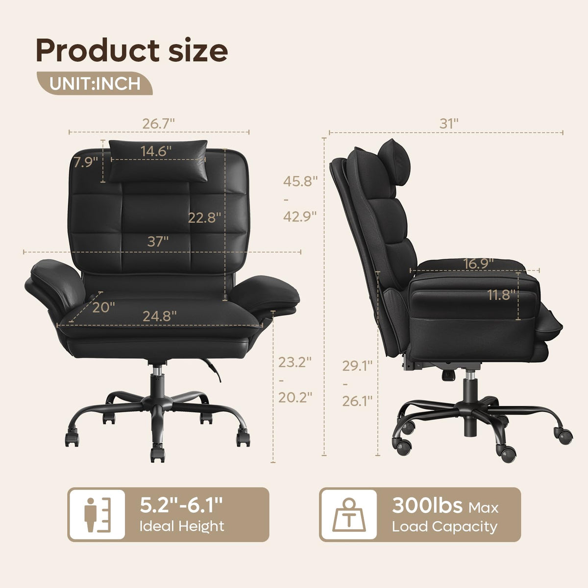 Bestier Cross Legged Office Chair Criss Cross Chair with Adjustable Arms 135° Reclining PU Leather Executive Chair with Wheels Big and Tall Computer Desk Chair for Home Office Black