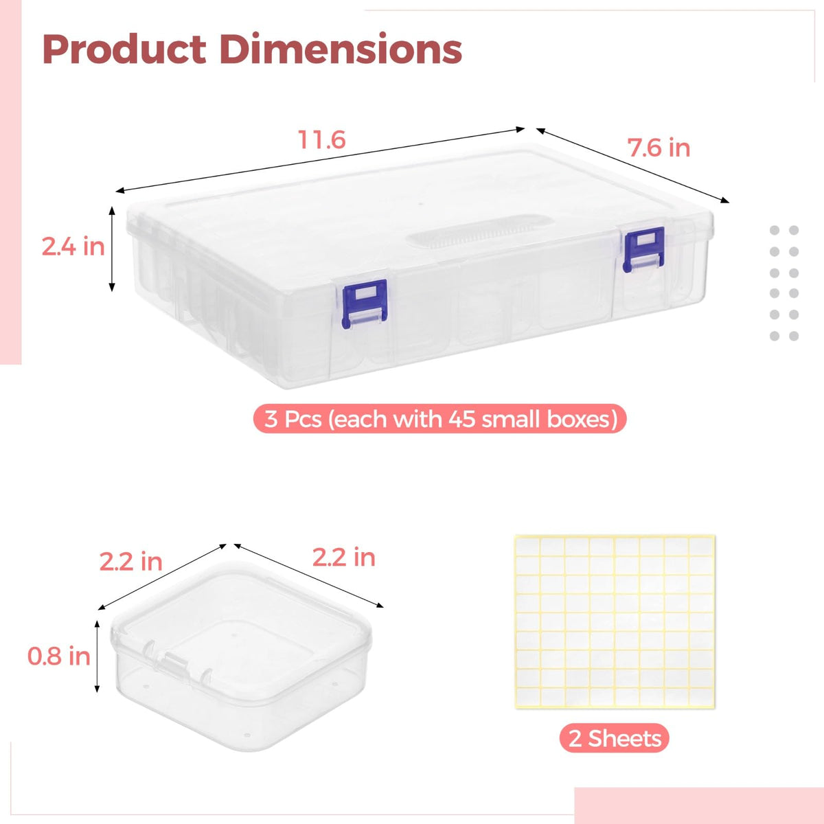 yeesport 138 Pcs Plastic Bead Storage Containers, Includes 135 Small Storage Boxes and 3 Large Organizer Cases, Clear Containers with Hinged Lids for Jewelry, Crafts, Small Items, Parts