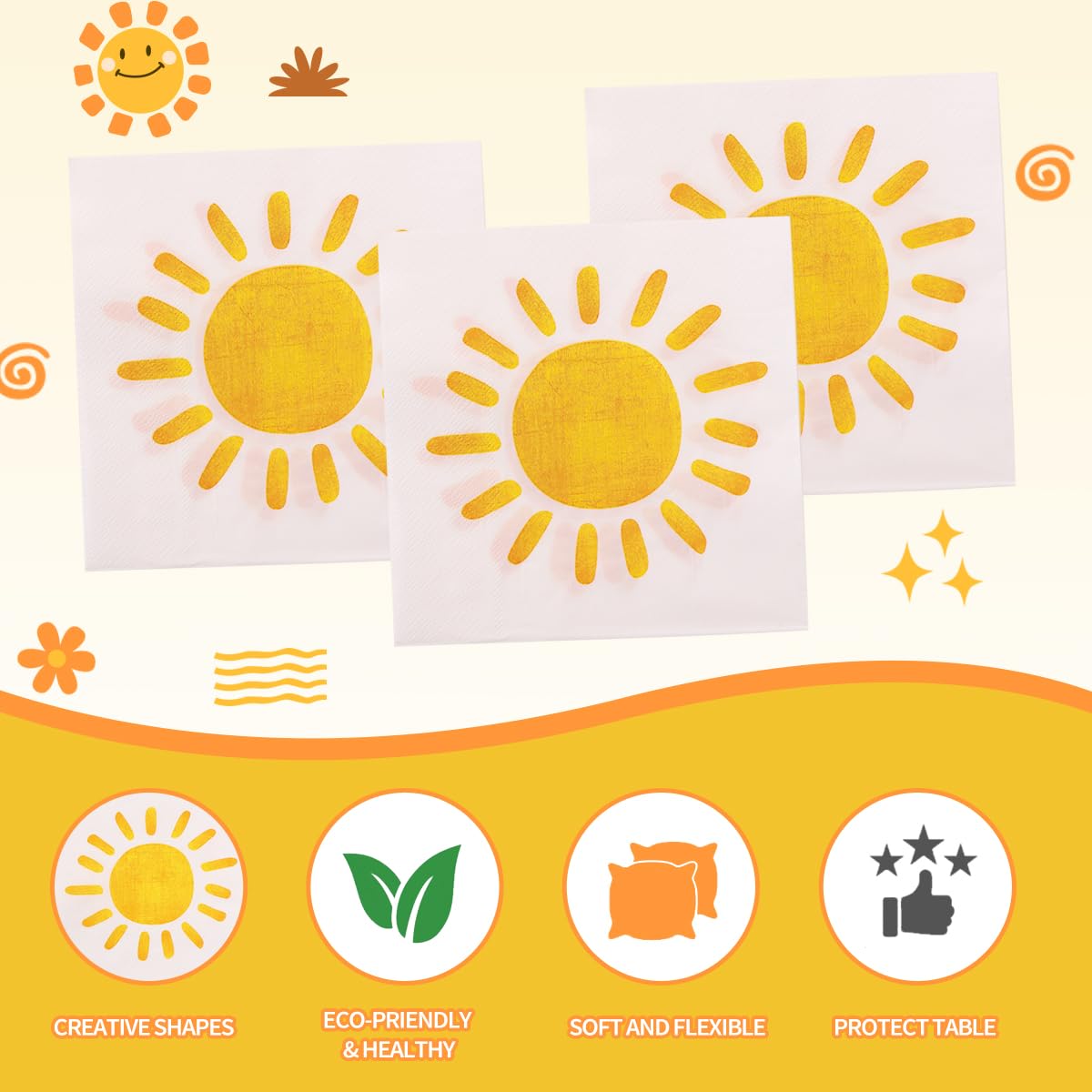 200Pcs Boho Sun Paper Napkins First Trip Around The Sun Napkin Disposable Sunshine Cocktail Napkins for Birthday Baby Shower Party Supplies