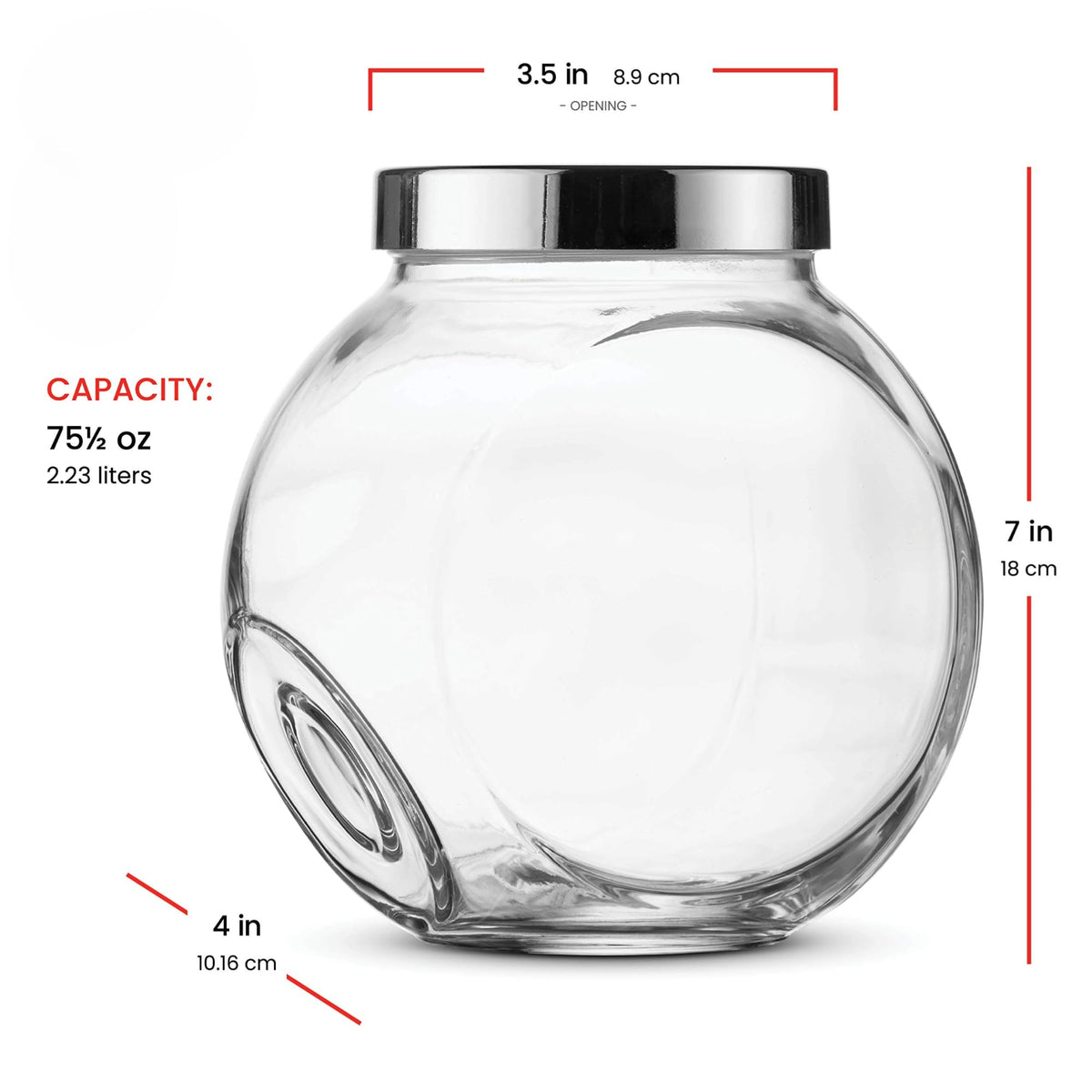 Bormioli Rocco Pandora Glass Jar with Metal Lid 75.5 oz - Airtight Storage Container for Snacks, Candy & Dry Foods - Versatile Kitchen & Pantry Organizer - Durable Clear Glassware