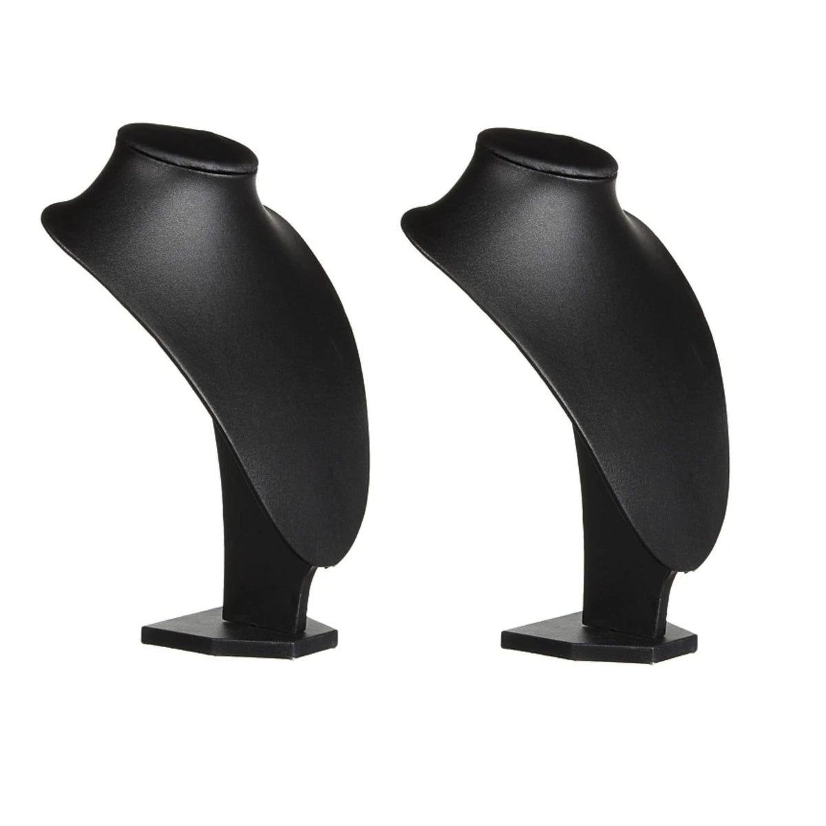 Comelyjewel Necklace Holder Stand Set of 2, Jewelry Bust Display Stand for Necklaces, Velvet Mannequin Jewelry Organizer for Women, Jewelry Display for Vendors, Vanity & Retail (Black Faux Leather)