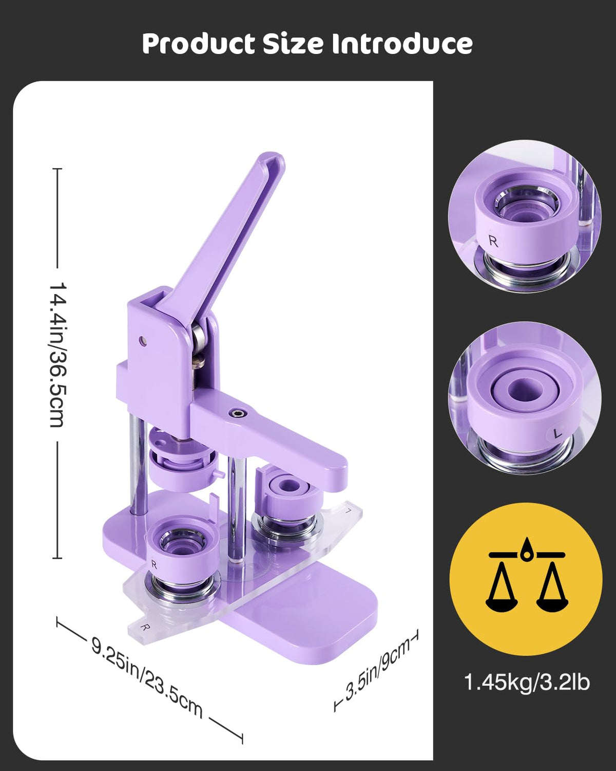 Alldeer Button-Maker-Machine Kit 32mm /1.25 inch, Button Press Machine 32mm, Easy-to-use Rotate Models, Pin Maker Kit with 100 Sets Plastic Supplies, DIY Small Badges, Starting Creative Project