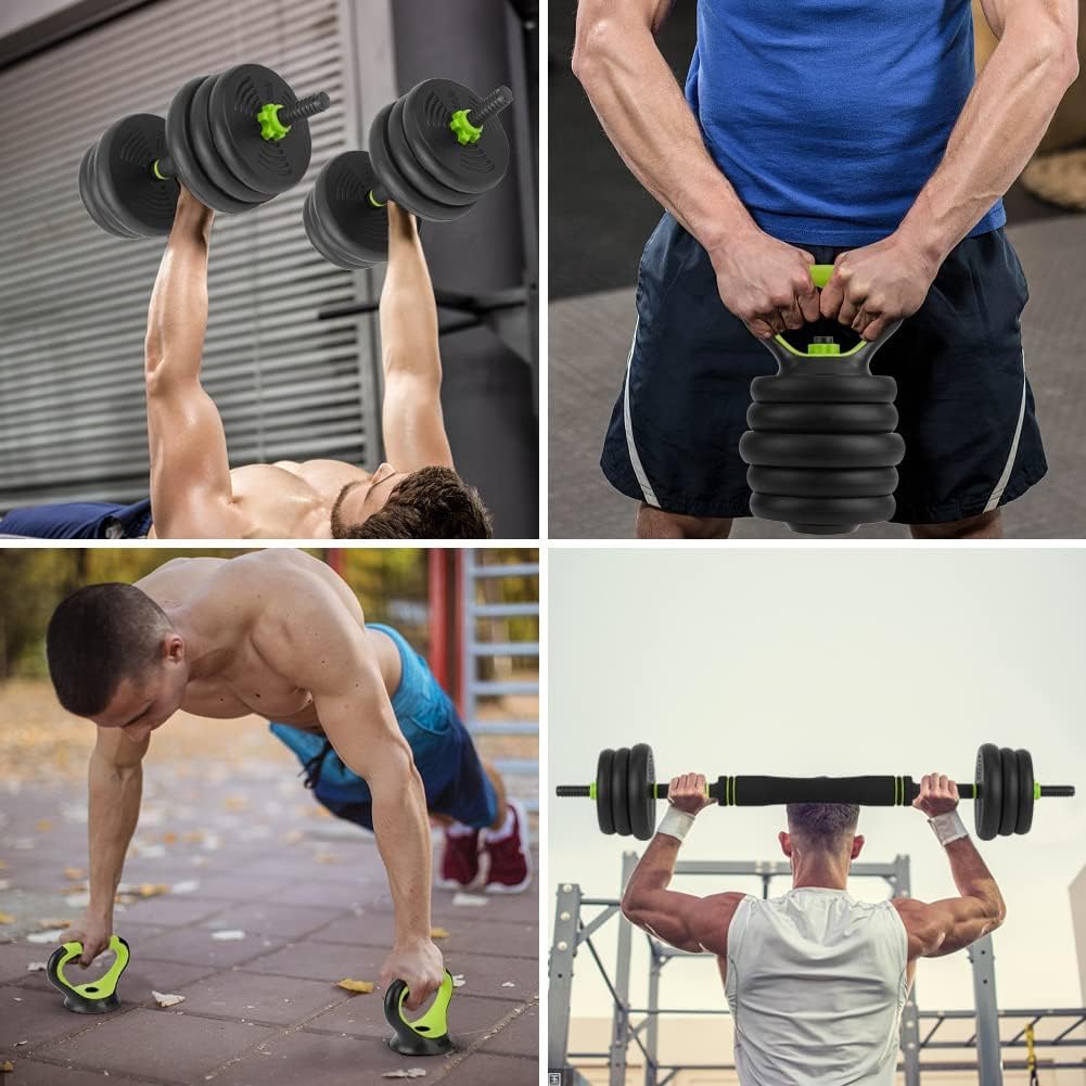 4-in-1 Adjustable Dumbbell Set, 66 Lbs Free Weights Set with Connector, Fitness Exercise Equipment Used As Kettlebells, Barbell, Push Up Stand, Weights Set for Home Gym Suitable Women/Men