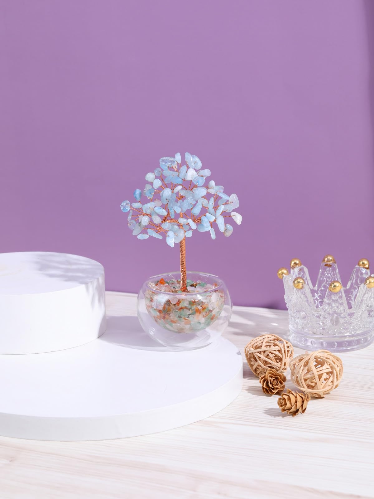 PESOENTH Aquamarine Crystal Tree Gemstone Tree of Life Spiritual Gifts for Women Mom Birthday,Healing Crystal Stone Trees Blue Home Room Feng Shui Decor Gifts for Women