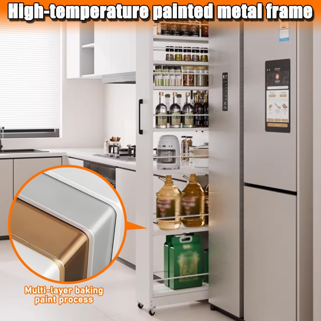 5-Tier Rolling Spice Rack Cart - Slim Metal Storage with Wheels, Narrow Kitchen & Utility Shelf, Perfect for Dining Room & Bakery Organization (9.8"x17.7"x72.6")
