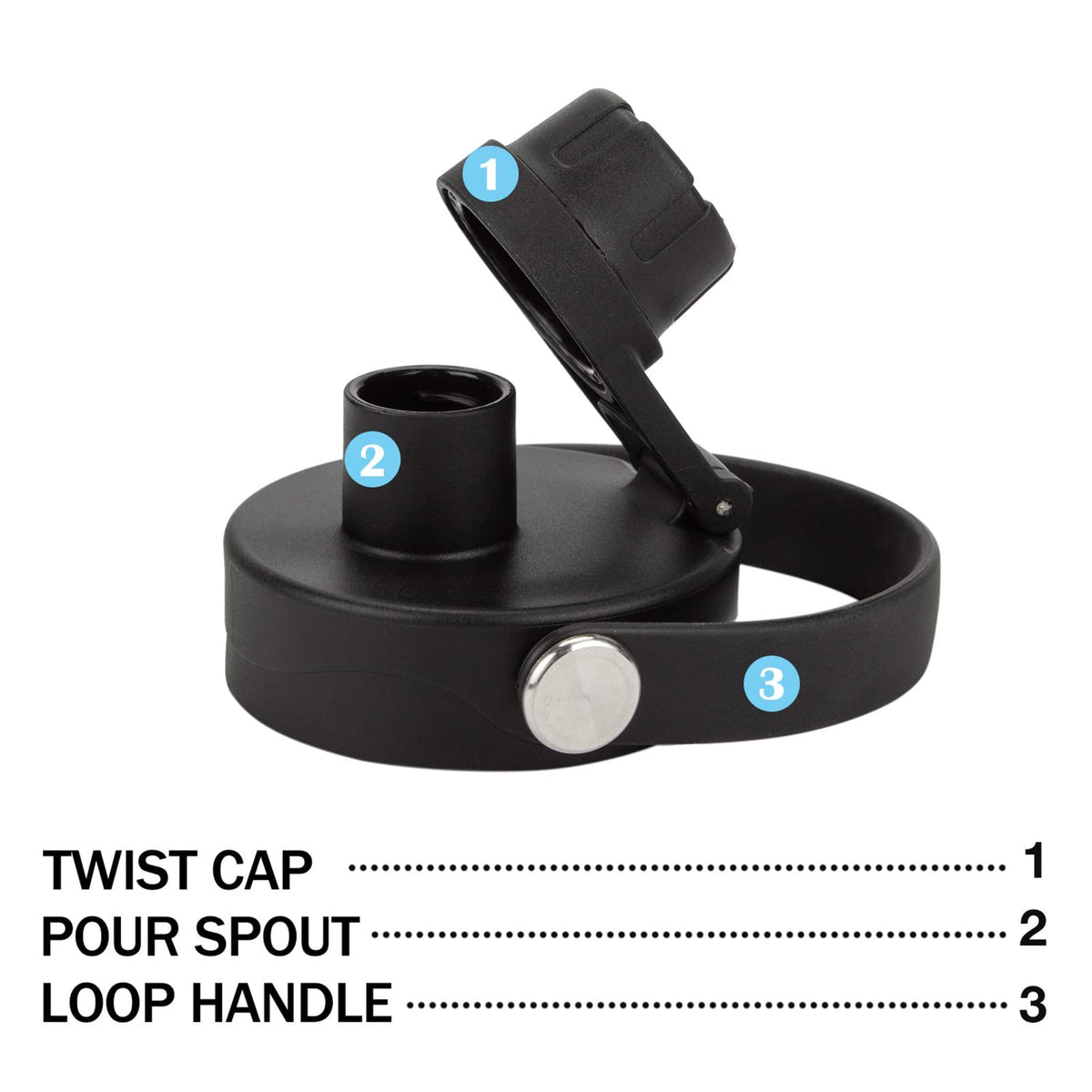 WishDirect Wide Mouth Twist Lid with Flexible Handle Compatible with Hydro Flask 12/16/18/20/32/40/64 Oz, Fits Simple Modern, Takeya, Iron Flask and Most Wide Mouth Water Bottles (Black, 2 Pack)