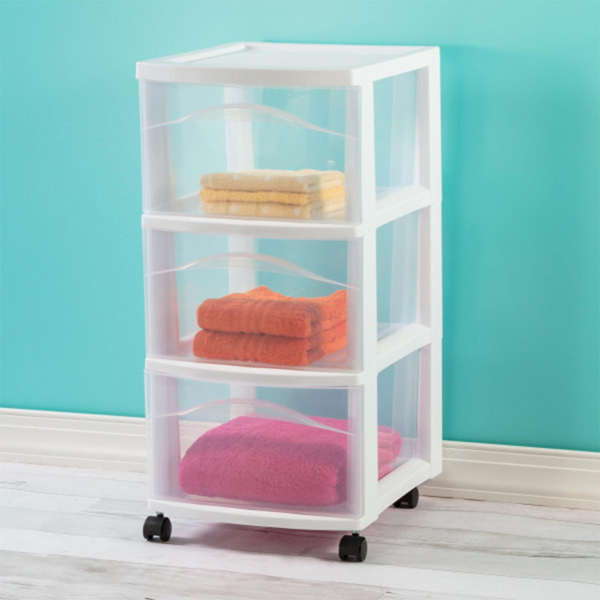 Sterilite 6 Pack 3 Drawer Storage Cart, Plastic Medium Organizer with Wheels, White - Multipurpose Bin for Crafts, Accessories, or Office Supplies