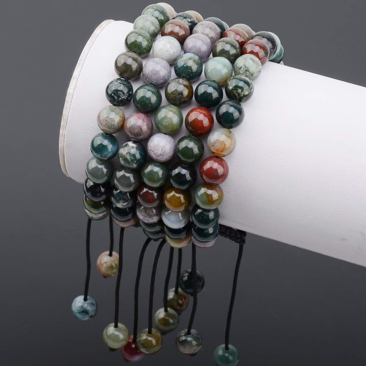 MASSIVE BEADS Men Women Natural Indian Agate Braided Macrame Bracelet 8mm Crystal Healing (Indian Agate, 8mm)