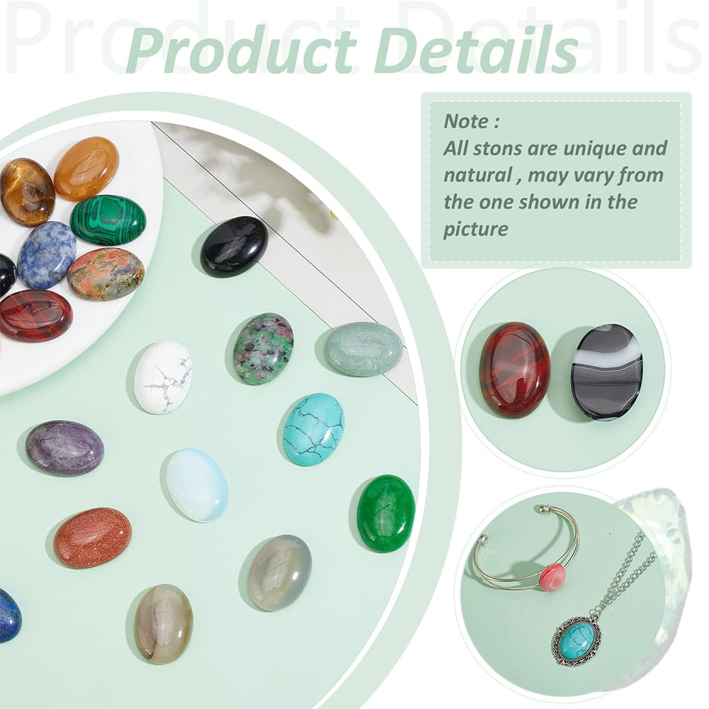 PH PandaHall 25pcs 25x18mm Gemstones Cabochons Flatback, Oval Stone Gem Semi-Precious Gemstones Beads Quartz Chakra Crystal Stones for Bracelet Necklace Earring Pendant Jewelry DIY Craft Making