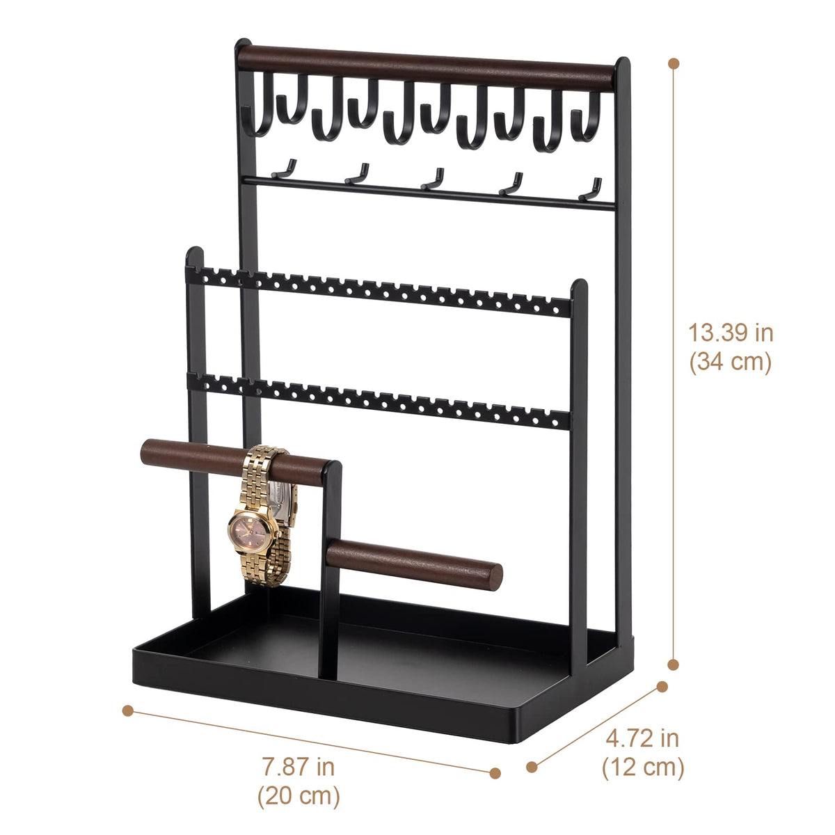 ProCase Jewelry Organizer Stand Necklace Organizer Earring Holder, 6 Tier Jewelry Stand Necklace Holder with 15 Hooks, Jewelry Tower Display Rack Storage Tree for Bracelets Earrings Rings -Black