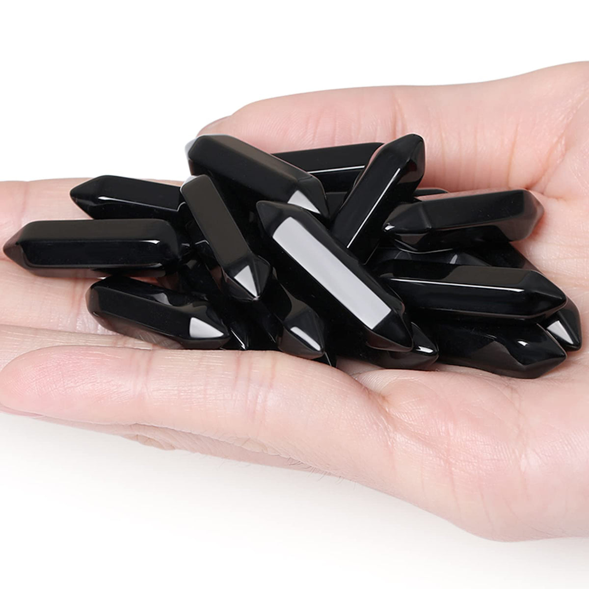 10 PCS Black Obsidian Healing Crystals Wands Polished Tumbled Stones Bulk Natural Hexagonal Pointed Stocking Stuffers Reiki Energy Balancing Meditation Therapy Chakra Wand Set