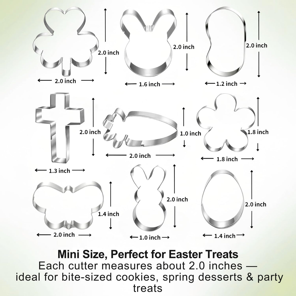 LUBTOSMN 9-Piece Mini Easter Cookie Cutter Set, Shamrock, Bunny, Egg, Carrot, Flower, Butterfly and Bean Shapes - Dishwasher Safe Stainless Steel Molds for Spring Easter and St. Patrick's Day Decor