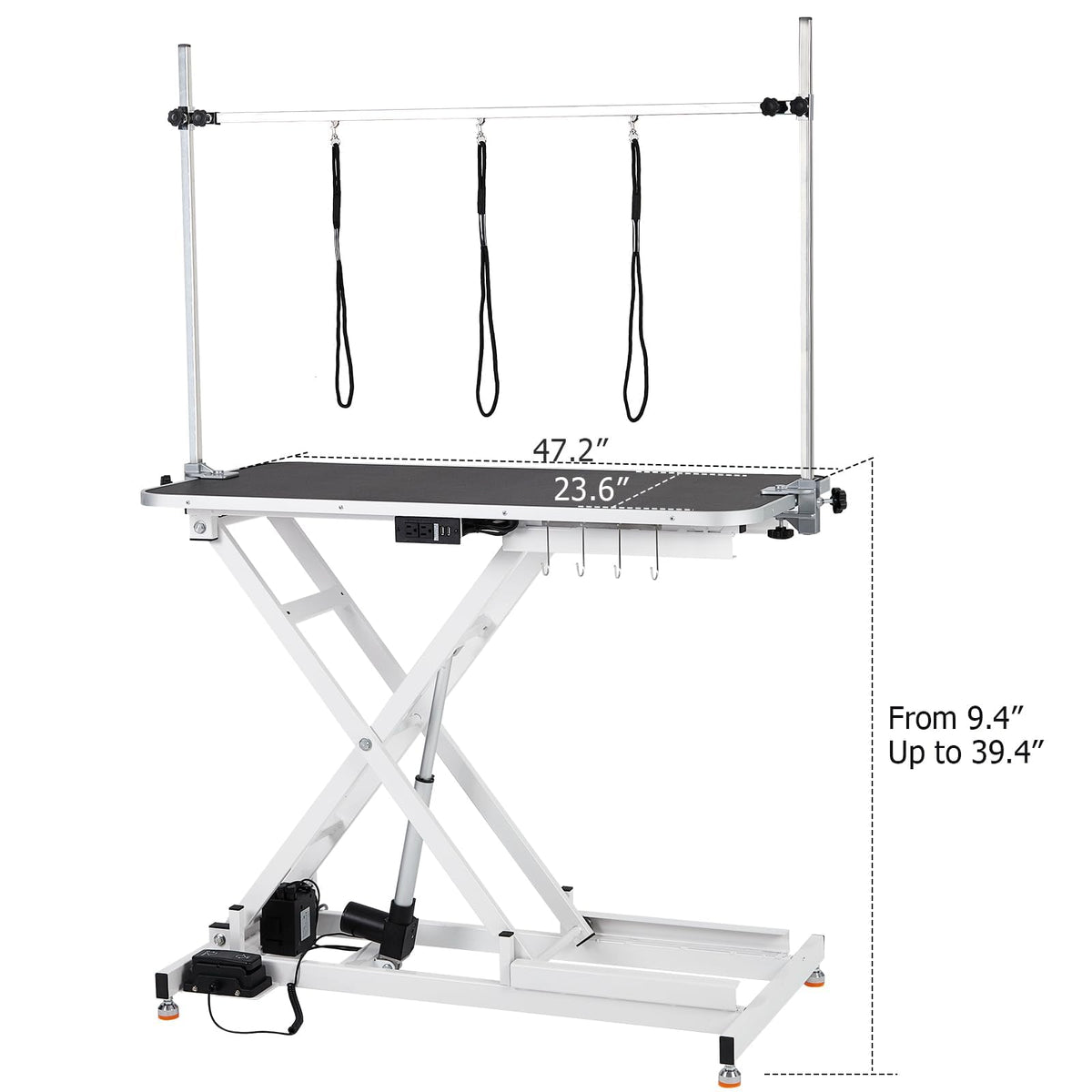 SierraSquad 47'' Hydraulic Dog Grooming Table for Large/Small Dogs, Electric Adjustable Height Pet Grooming Table At Home, Large Dog Grooming Table, Maximum Capacity Up to 264Lb, White