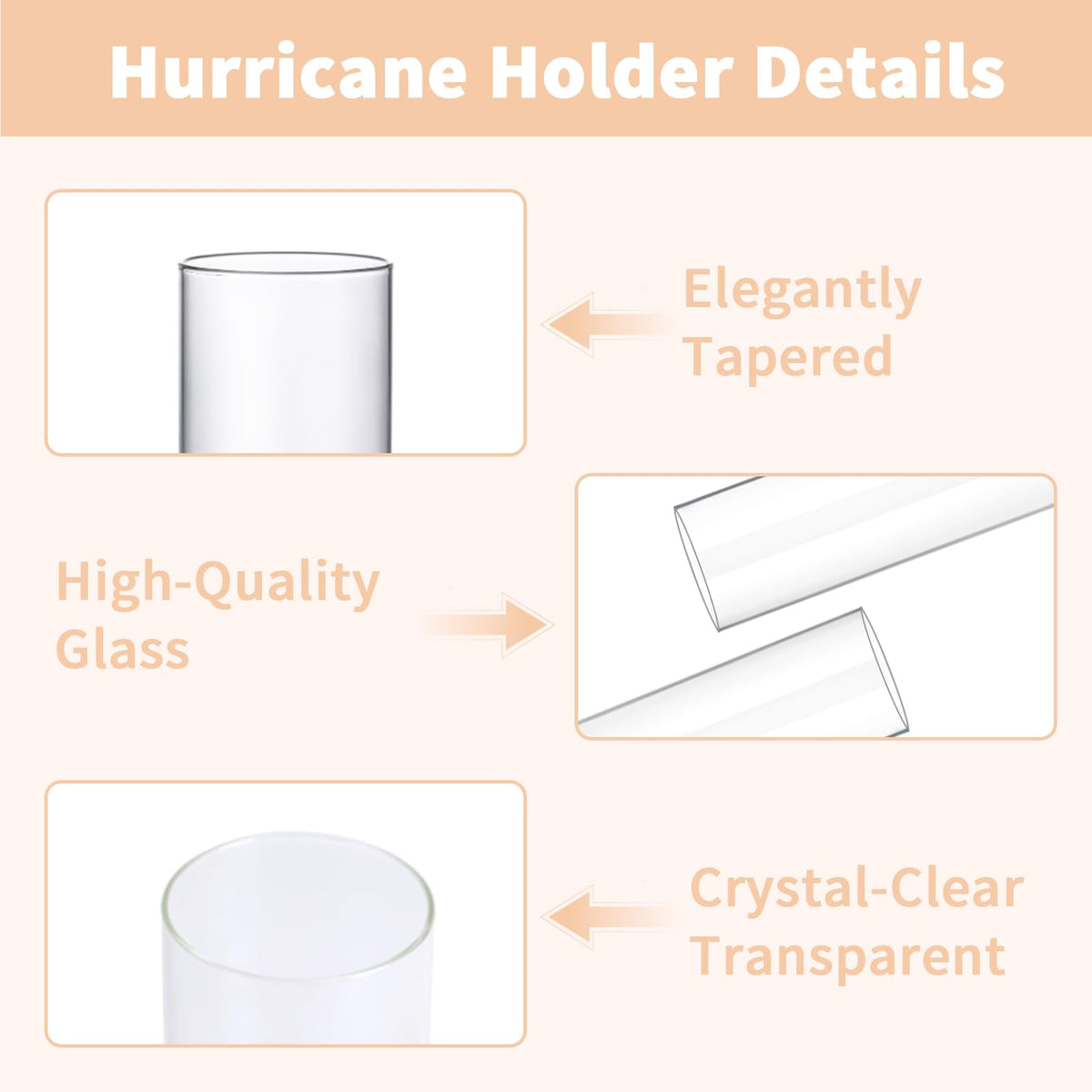 CHILL RECIPE Hurricane Glass Candle Holders-Set of 6 Tall Taper Candle Holder with 14” Tall Clear Cylinder Covers for Wedding Table Centerpiece Home Decor (Floral Base+Clear Chimney)