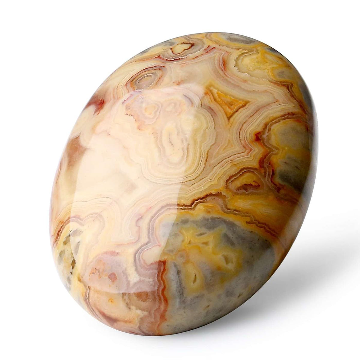 LAIDANLA Yellow Crazy Lace Agate 2.4" Large Palm Stone Healing Crystals Natural Gemstones Calming Effects Energy Balancing Reiki Polished Worry Stone Cleansing Protection 1PC