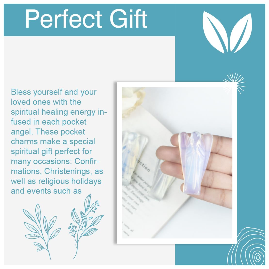"Opalite Gemstone Guardian Angel Healing Crystal, Hand Carved Pocket Angel Figurine - Crystals for Positive Energy, Handmade Mini Statue for Love, Peace & Healing, Natural Gemstone Healing Figurine"
