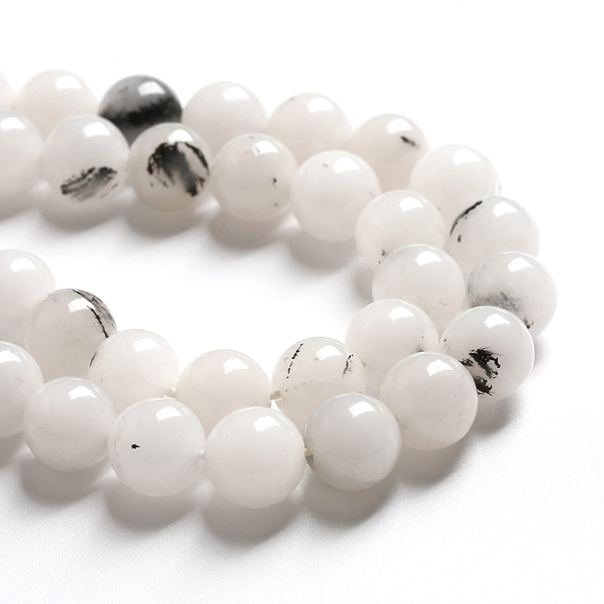 6MM 60PCS Natural Stone Ink Spots Jade Loose Beads for Jewelry Making DIY Bracelet Necklace