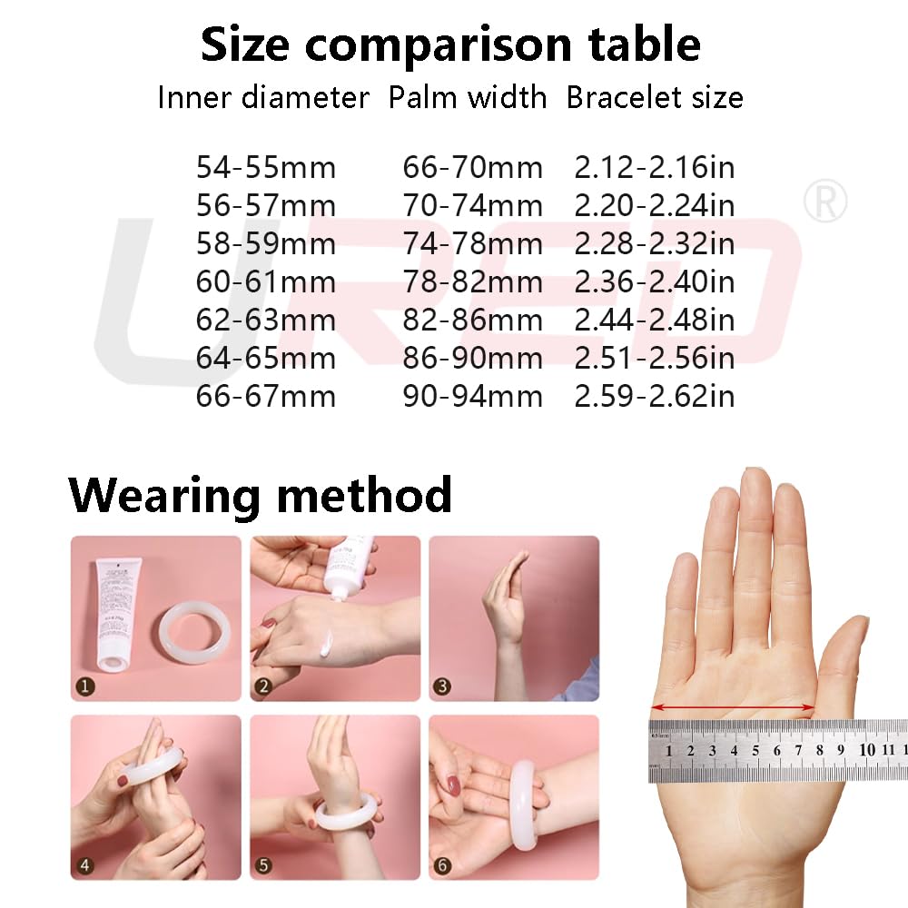 URED Ice Jade Bangle for Women Good Luck Bangle Pink Round Feng Shui Fashion Elegant Stone Jade Bracelet Yoga meditation mother gift Birthday good luck