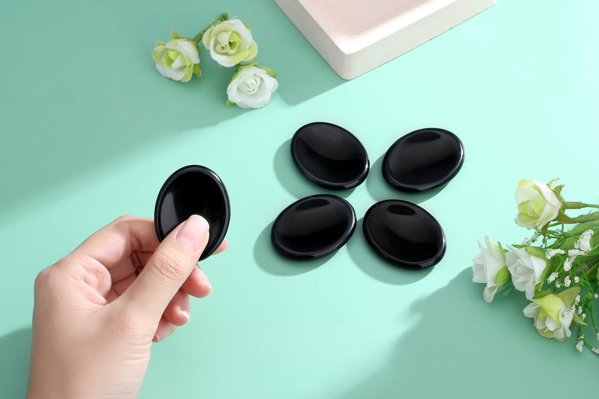 NUKAYAI Thumb Worry Stone Black Obsidian Crystal Stone Healing Crystals Pocket Oval Natural Stress Relief Gifts Meditation Accessories Palm Reiki Tiny Fidget Trinket Anxiety Relief Items for Women Men