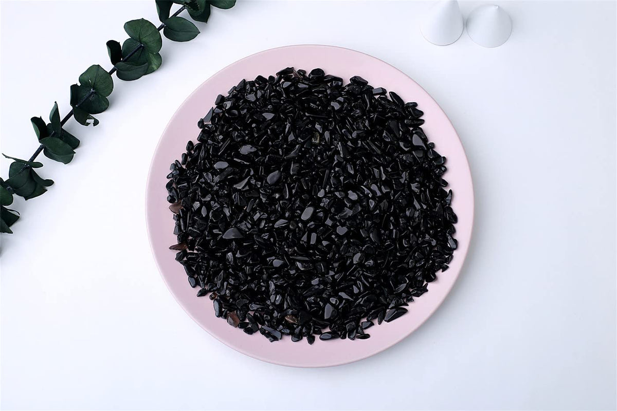 MAIBAOTA Natural Black Obsidian Crystal Quartz Rocks Chips Vase Filler Rocks for Succulent Plant Small Fish Tank Aquarium Gravel Decorative Pebbles Stones(200 gram)