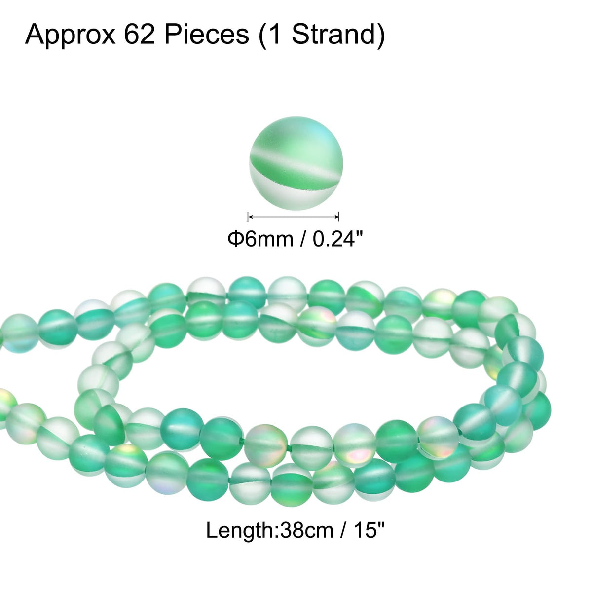 uxcell Matte Crystal Glass Beads 6mm Synthetic Frosted Shining Semi-Precious Round Loose Beads Synthetic Moonstone for Jewelry Making DIY Bracelet, Green