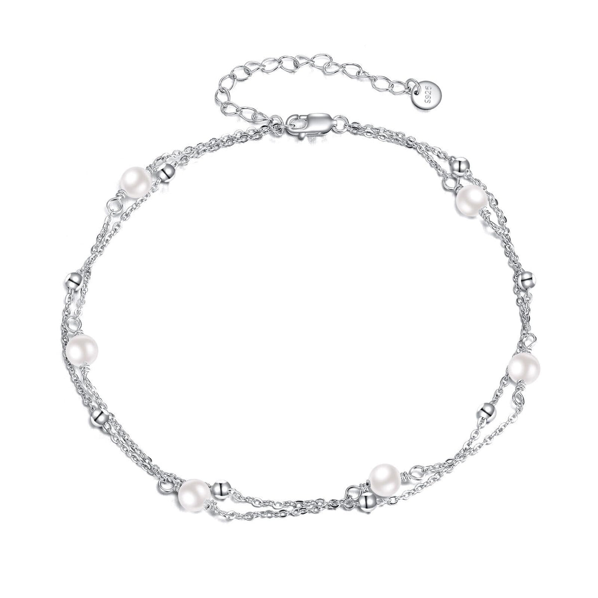 CRMAD Pearl Bracelet Anklet for Women Sterling Silver Beach Jewelry Gift for Women (pearl, bracelet 7+2'')