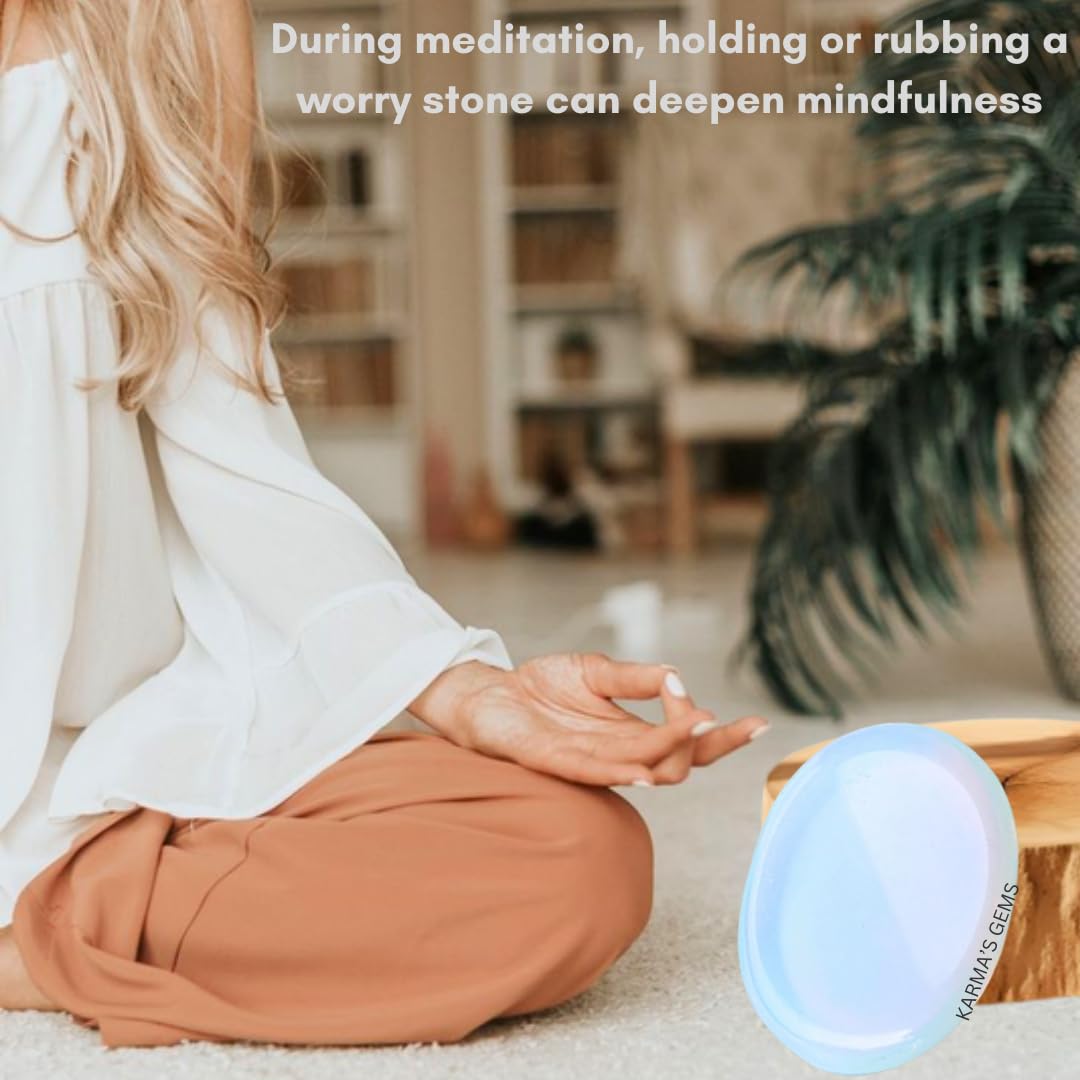 Opalite - Rubbing Natural Thumb Worry Stone - Hold in Your Hand for Relaxation or Anxiety Relief - Enhance Meditation, Aid in Healing the Mind, Body and Spirit