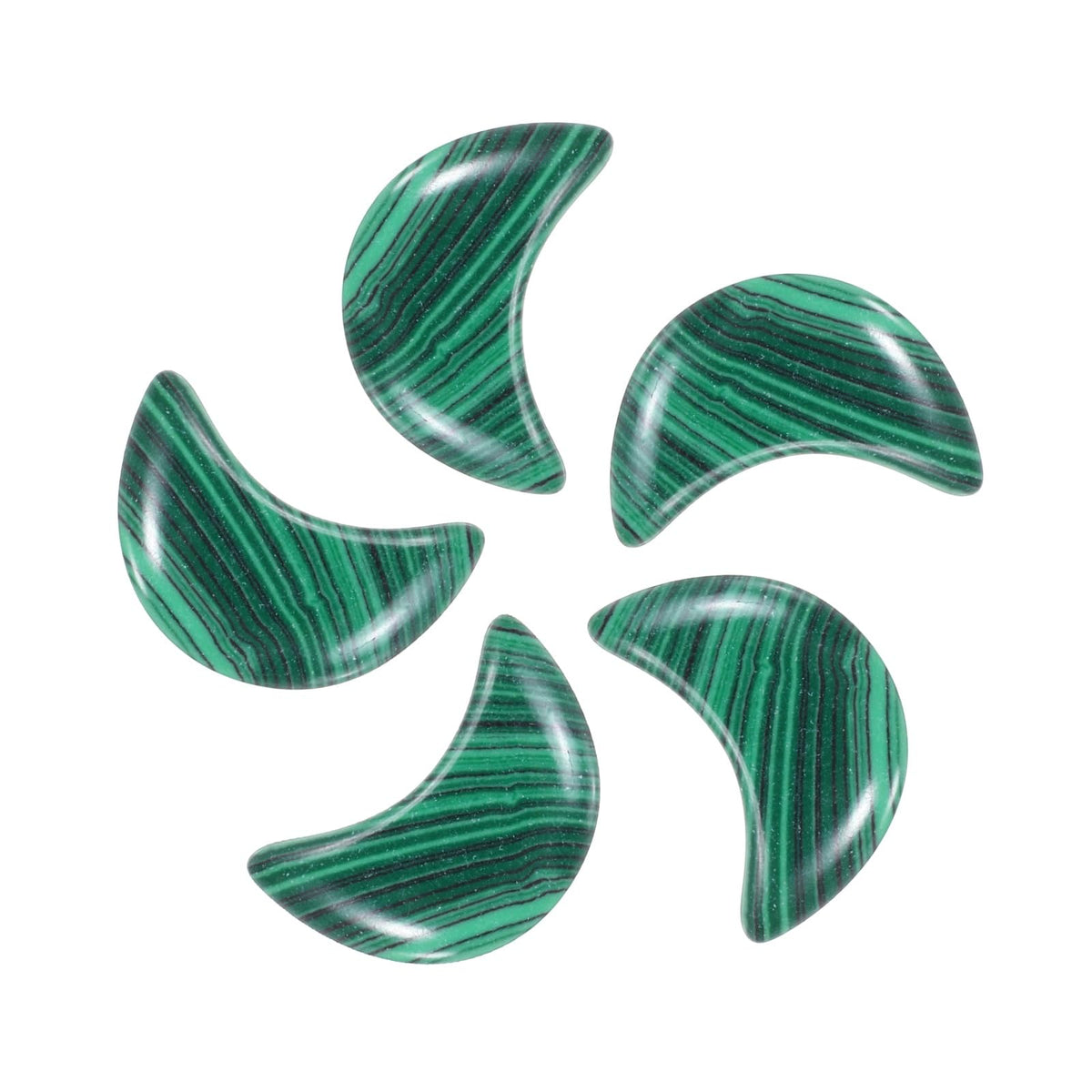 MECCANIXITY 5 Pcs Moon Crystal Worry Stone, 0.5 Inch Length Natural Malachite Crystal Moon Gemstone Bulk, Carved Pocket Stones for Meditation Balancing Pendant Decor