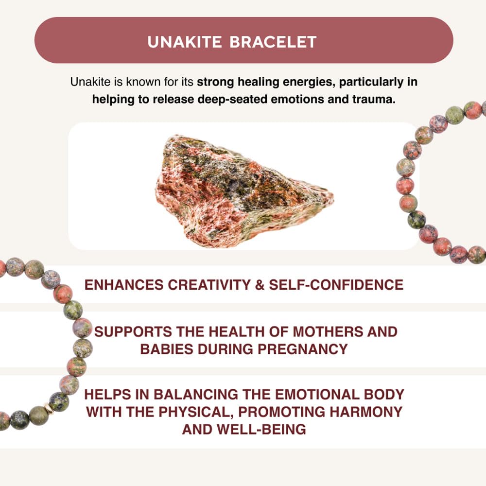 Love & Grace Handmade Unakite Stone Beaded Bracelets - Premium 6mm Beads with Durable Elastic Stretch Wristbands, Vibrating Good Energy, Blessing, Grounding, Power, for Men and Women