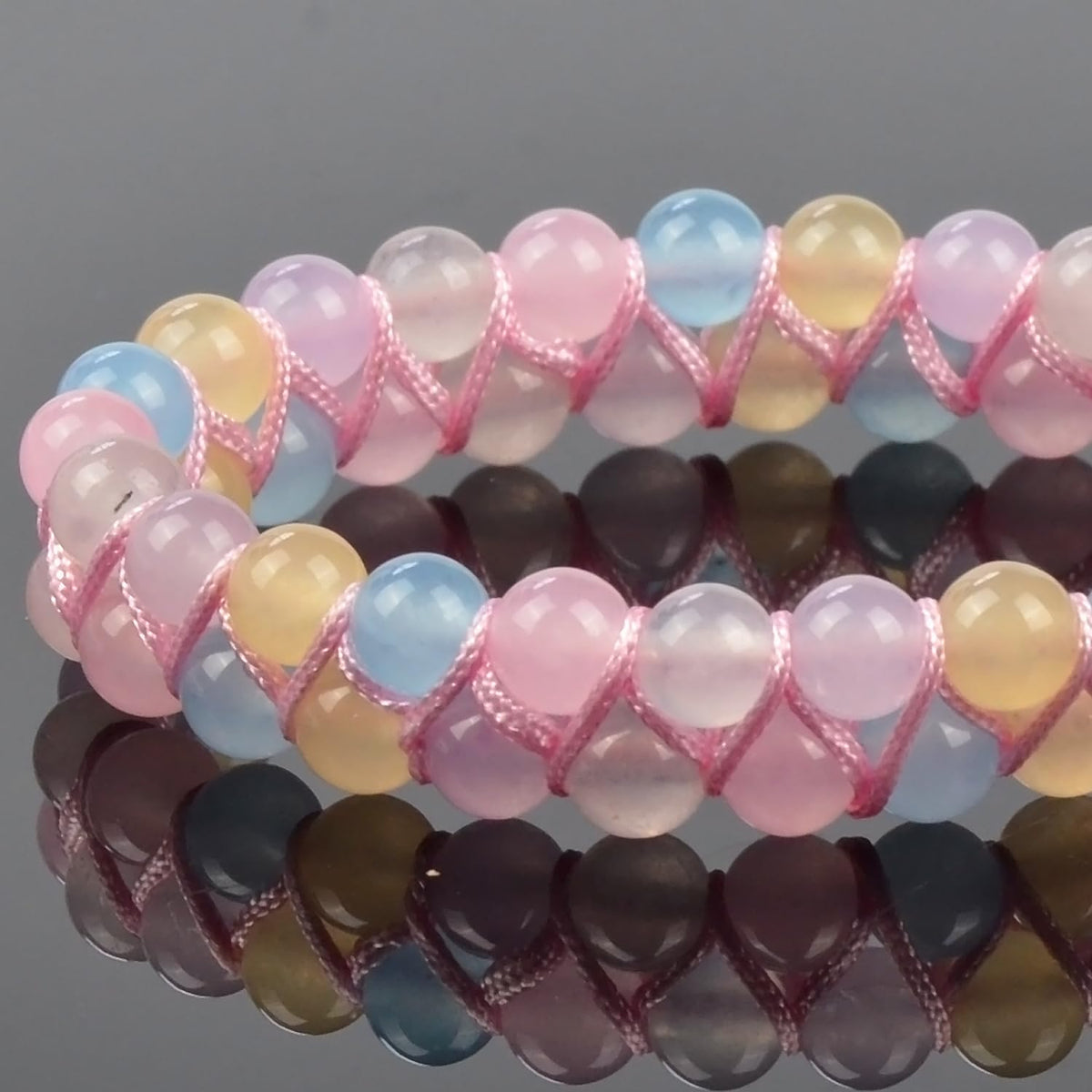 MASSIVE BEADS Natural Chakra Healing Power Crystals Macrame Bracelet Yoga Double Layer Stone Beads Gemstone Meditation Relax Anxiety Bangle for Unisex Women Men (Morganite, 6mm)