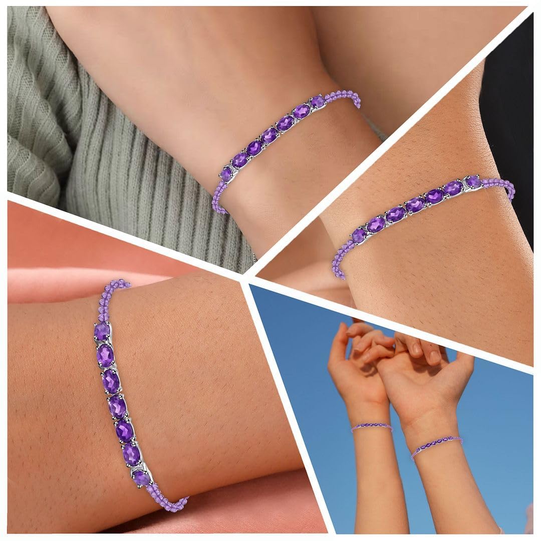SHOP LC DELIVERING JOY Amethyst Bracelet for Women in Sterling Silver - Unique Adjustable Birthstone Jewelry for her Birthday Christmas Gifts Size - 7.25 Inches