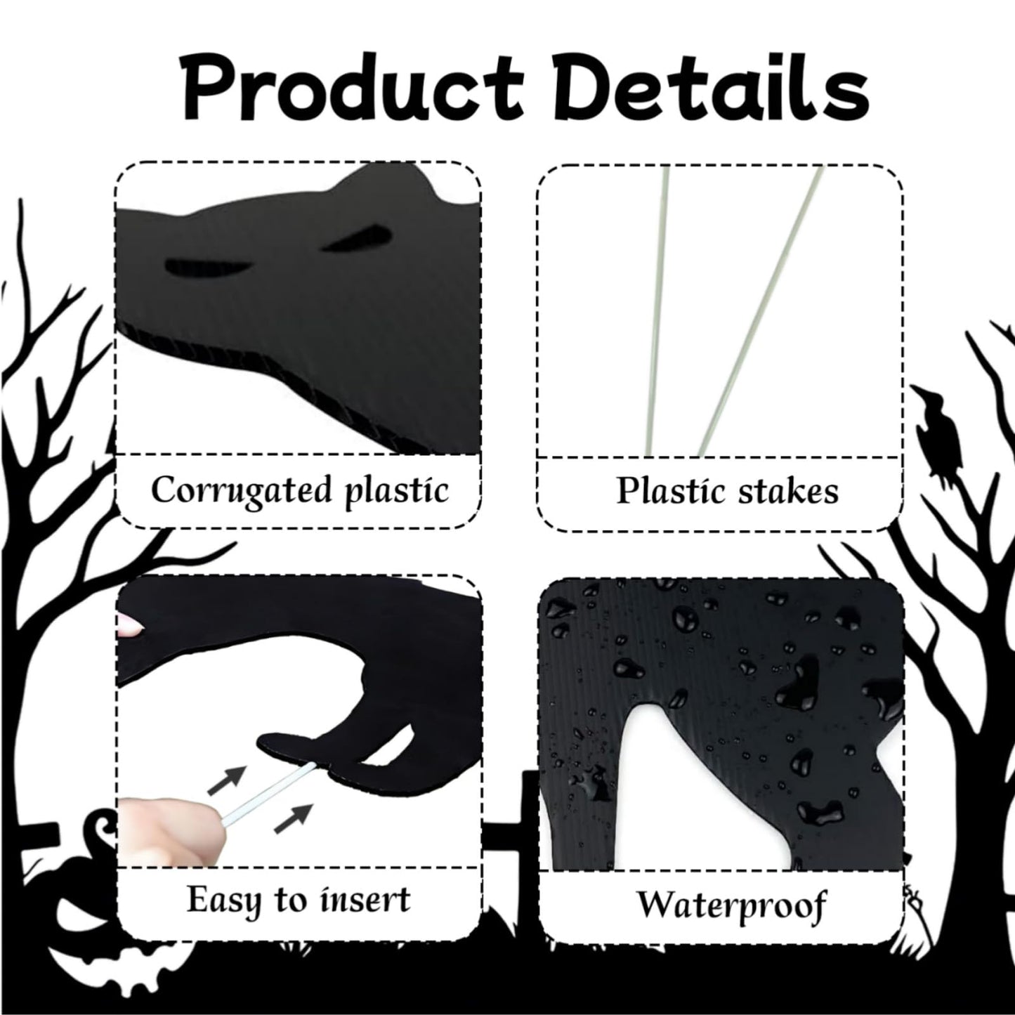 Zoonlinpp 6 Pcs Halloween Black Cat Yard Signs with Stakes, Scary Silhouette Decor Cats Openwork Eyes Halloween Decorations for Outdoor Lawn Garden Graveyard Party Supplies