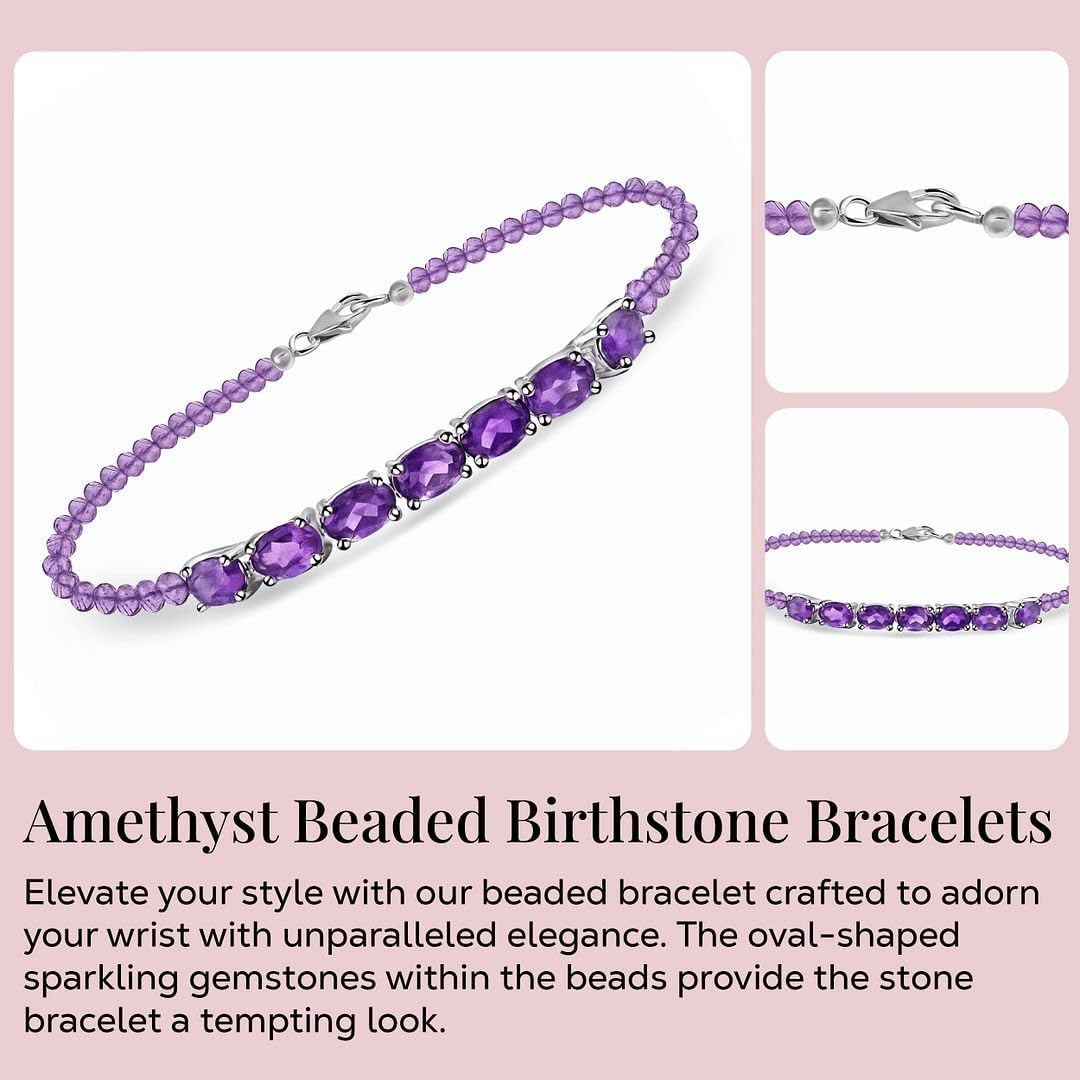 SHOP LC DELIVERING JOY Amethyst Bracelet for Women in Sterling Silver - Unique Adjustable Birthstone Jewelry for her Birthday Christmas Gifts Size - 7.25 Inches