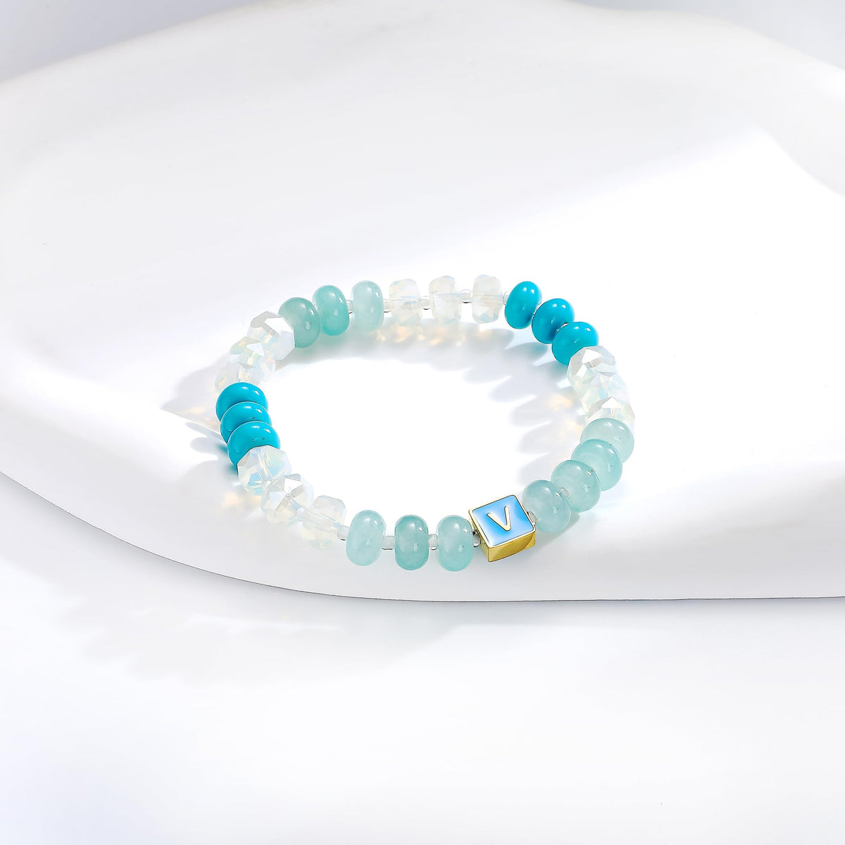 SLYAIH Colorful Beaded Initial Bracelets for Women Boho Crystal Beaded Elastic Stretch Bracelet A-Z Letter Bracelet Handmade Jewelry Gifts for Women