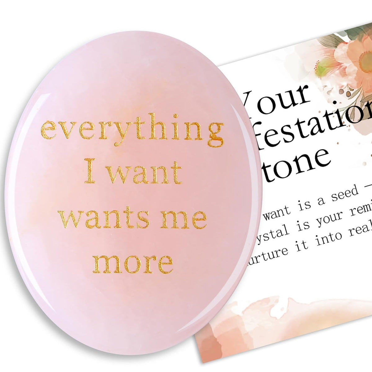 DUQGUHO Rose Quartz Crystal Encouragement Gifts for Women Everything I Want Wants Me More Inspirational Positive Anxiety Relief Items Pocket Hug Stones Emotional Calming Sobriety Gifts for Women Men