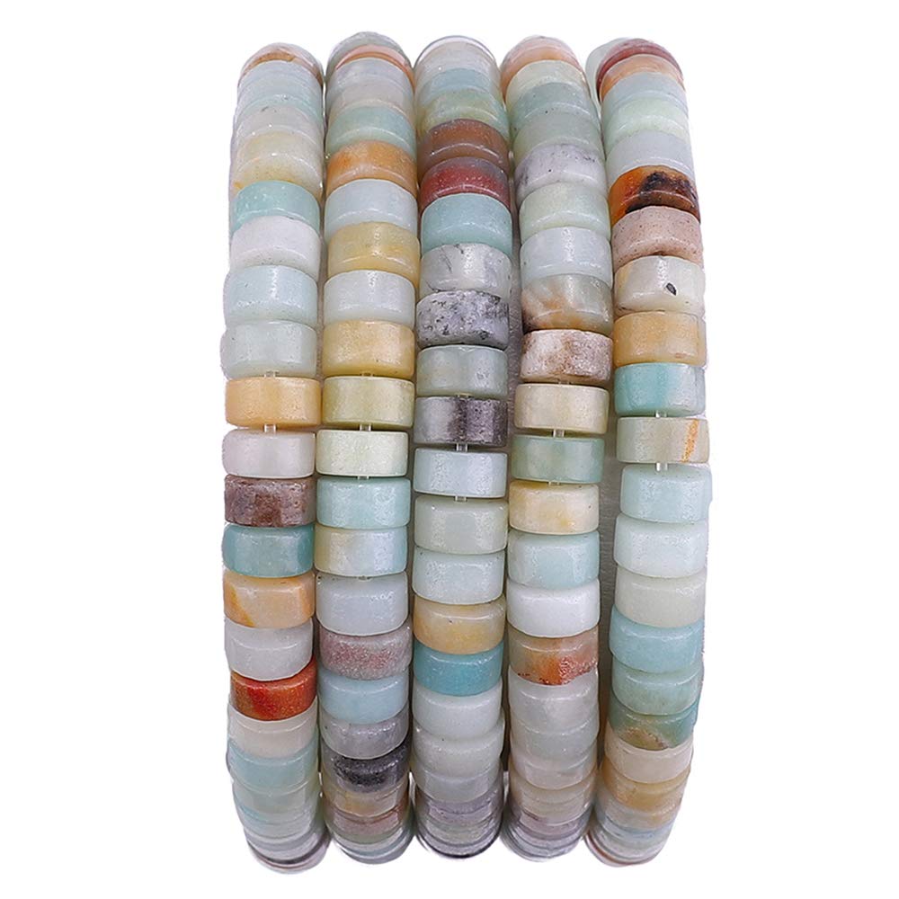 BEADIA Natural Amazonite Spacer Beads Caps Loose Semi Gemstone for Beading Jewelry Making 6mmx3mm 38cm