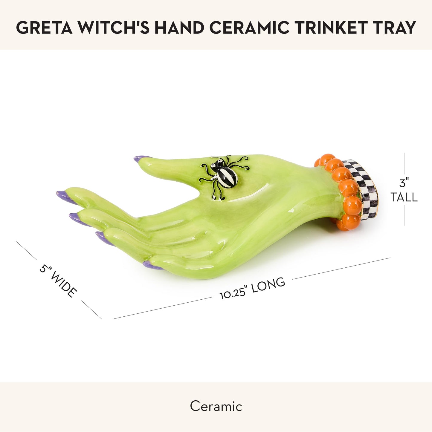 MACKENZIE-CHILDS Ceramic Trinket Tray, Unique Tray for Room Decor, Greta Witch’s Hand