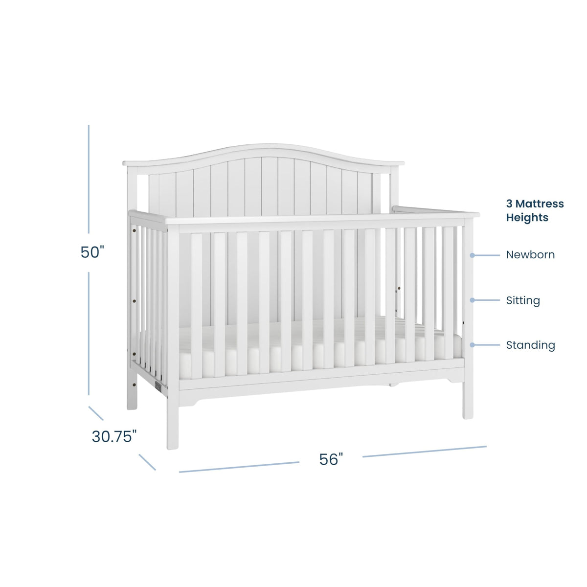 Child Craft Hampton Arch 4-in-1 Convertible Crib, Baby Crib Converts to Day Bed, Toddler Bed and Full Size Bed, 3 Adjustable Mattress Positions, Non-Toxic, Baby Safe Finish (Matte White)