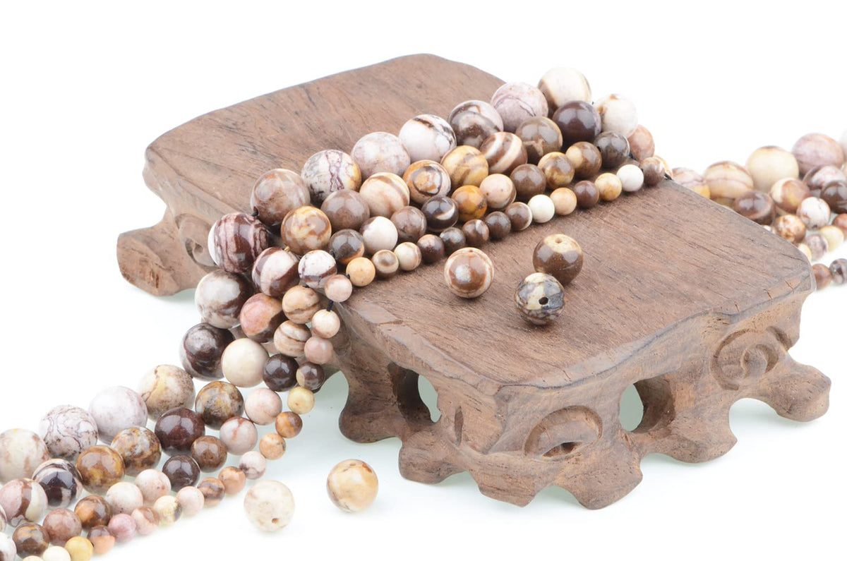 Bymitel 90 pcs Natural Genuine Real Round Loose Stone Beads Gemstone Spacers for Charm DIY Jewelry Making 15.5" per Strand 4mm (Brown Zebra, 4mm)