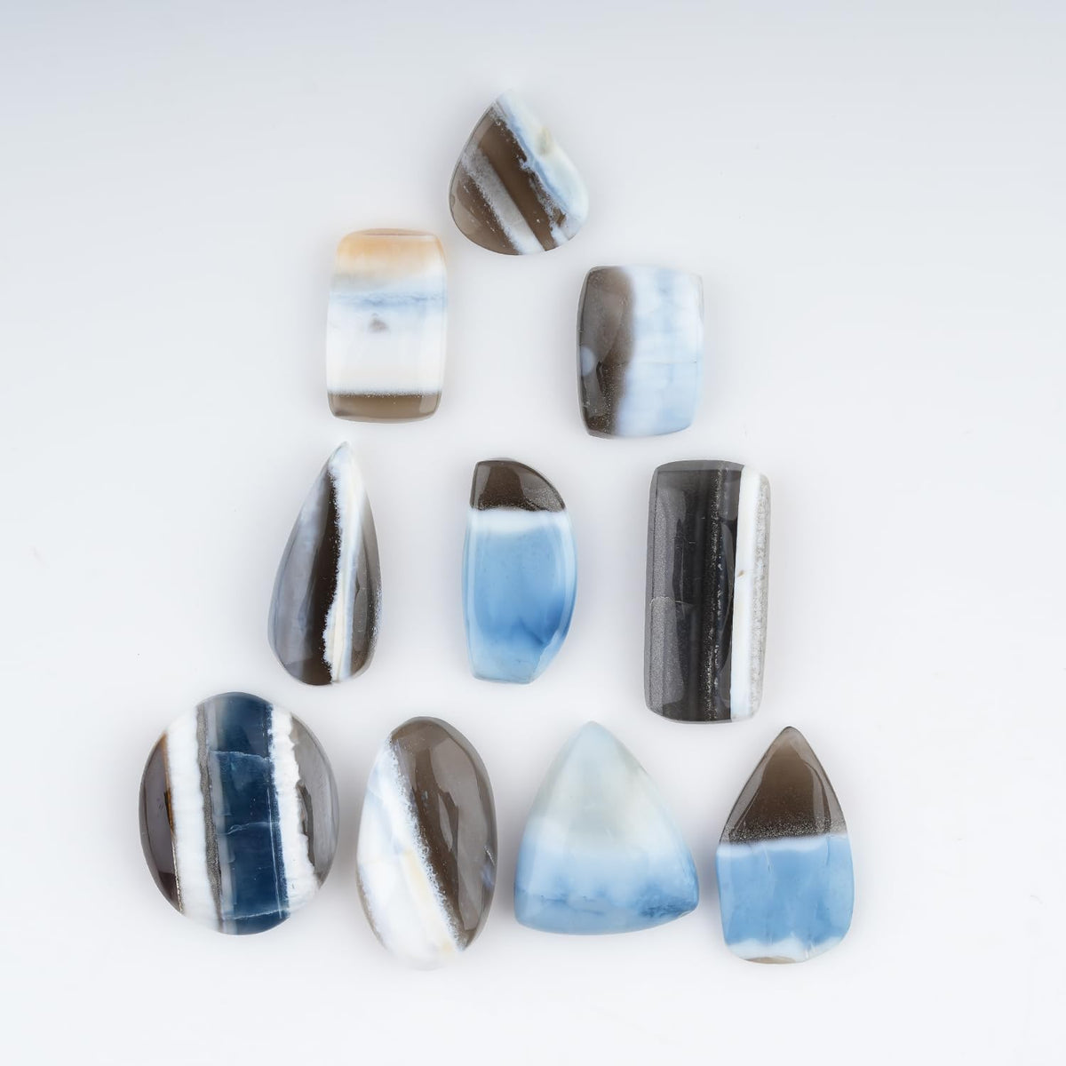 ColouredRocks (10pcs. BANDED BLUE OPAL, Mix Shape, Natural Cabochon Crystals, Loose Gemstone, Wholesale Polished Supply, Jewelry Making, DIY Craft, Gem Collection (16-22mm free size)