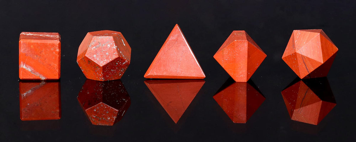 Crocon Red Jasper 5Pcs Platonic Solids Crystal Geometry Set, Platonic Solids Sacred Geometric Stones for Meditation Reiki Balancing Healing Chakra Stone Cleansing Spiritual Good Luck (1520 mm)