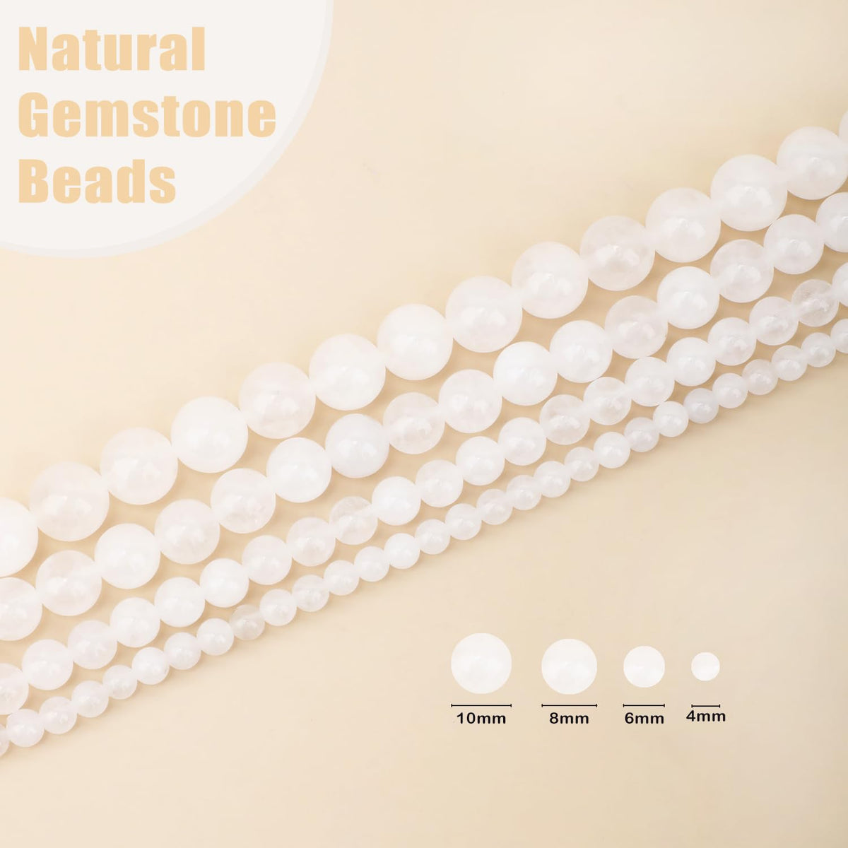 CMBYN Natural Stone Beads Round Genuine Real Stone Beading Strand Loose Gemstones DIY Smooth Bead for Bracelet Necklace Earrings Jewelry Making (White Jade, 4mm 90 Pieces)