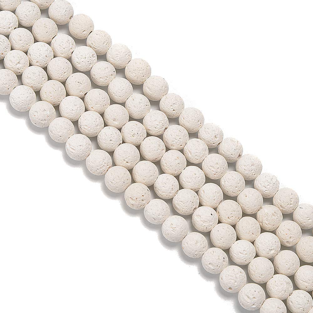 PLTbeads Natural Gemstone Loose Beads Smooth Round Approxi 15 inch DIY Bracelet Necklace for Jewelry Making (6mm, White Lava)