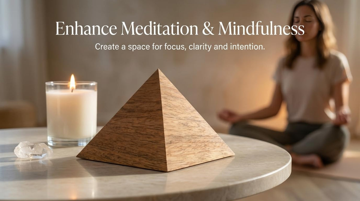Sacred Geometry Powerful Energy Generator Wish Pyramid Handmade Mango Wood for Abundance, Healing & Meditation, Yoga, Vastu, Feng Shui Desk Decor for Mindfulness & Great Spiritual Gift