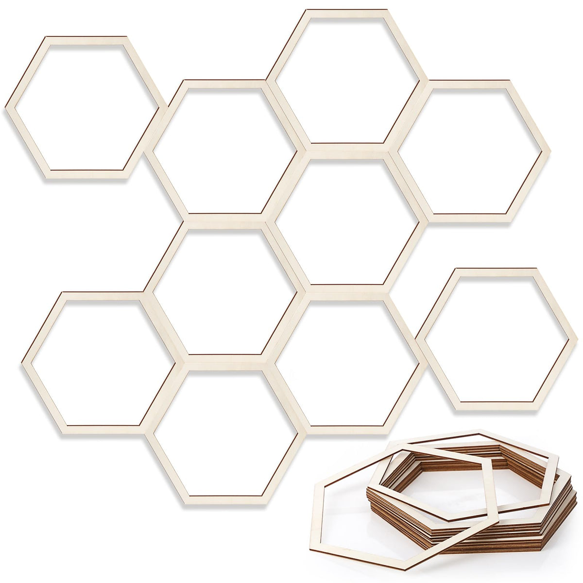 Gerrii 36 Pcs 6.8 Inch Honeycomb Decorations Unfinished Wooden Hexagon Wall Decor Hexagon Wall Stickers Decorative Wood Honeycomb Beehive Sign for Baby Shower Honeybee DIY Birthday Party Decor