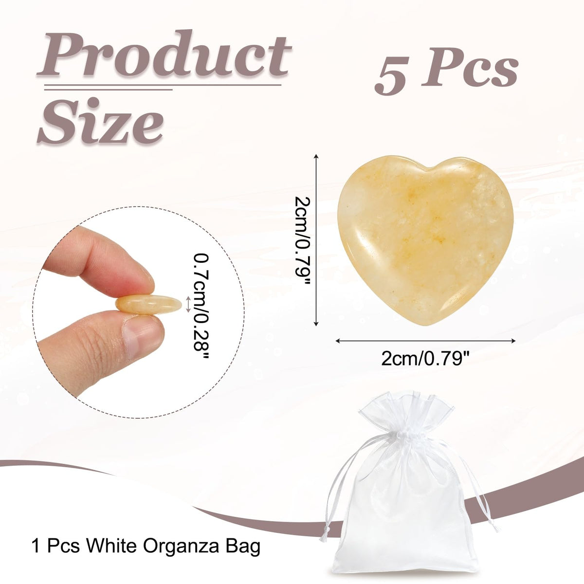 uxcell 5 Pcs Topaz Crystal Stones Heart Shaped, 2 cm Tumbled Stones and Crystals, Polished Gemstone Rocks for Women Gifts Meditation Crafting Home Decor