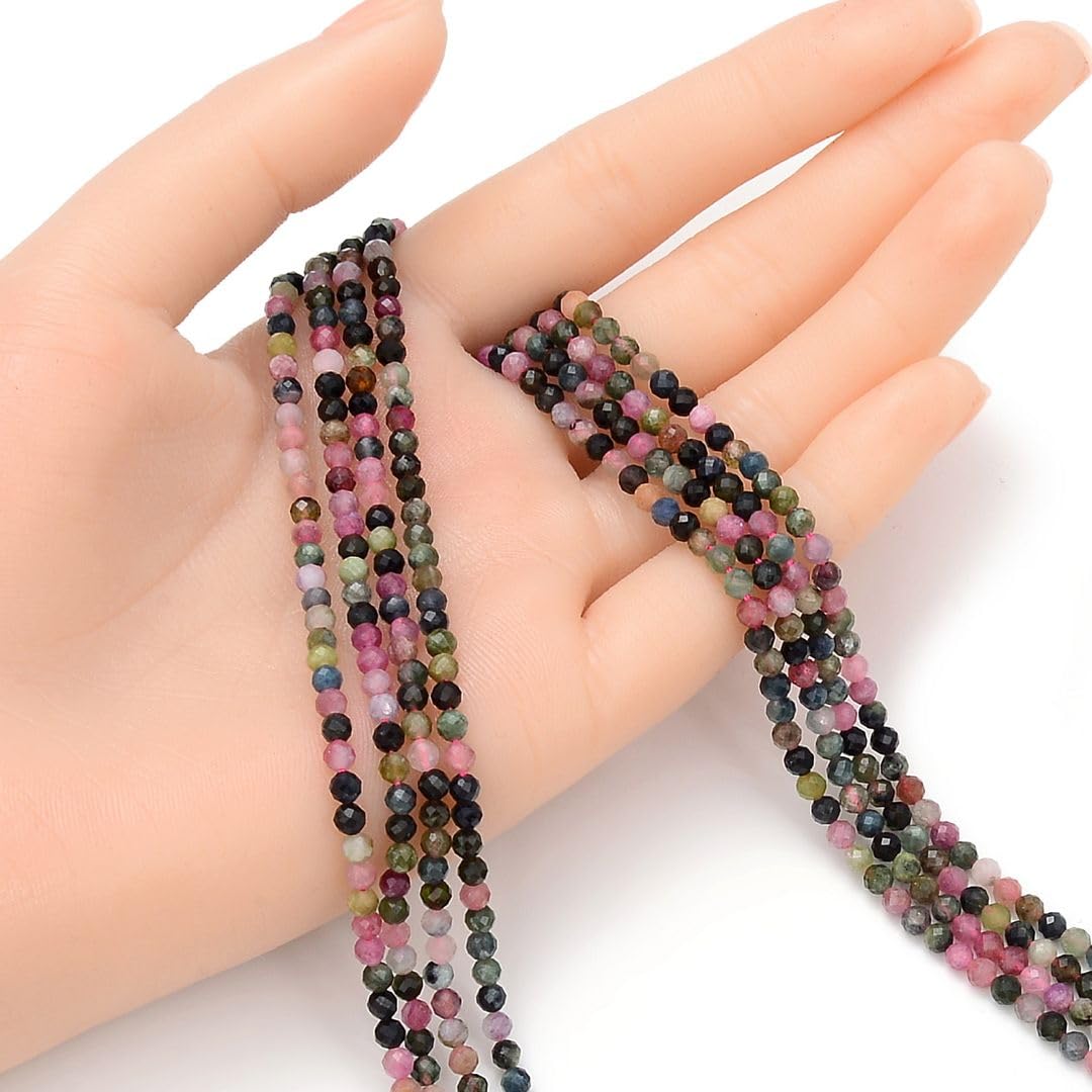 Adabele 30 Inch Natural Multi-Color Tourmaline Healing Gemstone 3mm (0.12 Inch) Tiny Small Faceted Round Loose Beads Stone Spacer (220-240pcs Total) for Craft Jewelry Making GK3-2