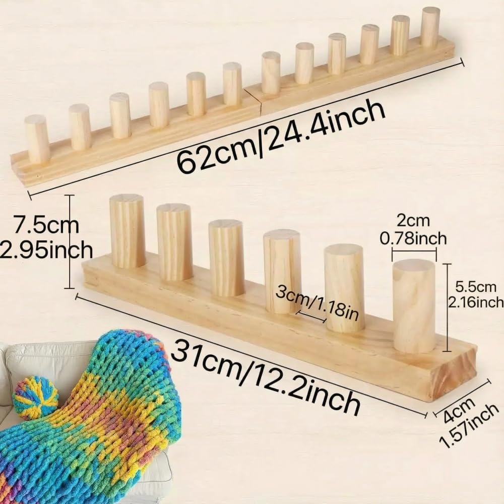 Anpyxun 20-48 Inch Adjustable Chunky Blanket Loom, Multi-Size Beginner-Friendly Wooden Knitting Kit for Blankets, Snag-Free Frame for Large DIY Yarn Projects