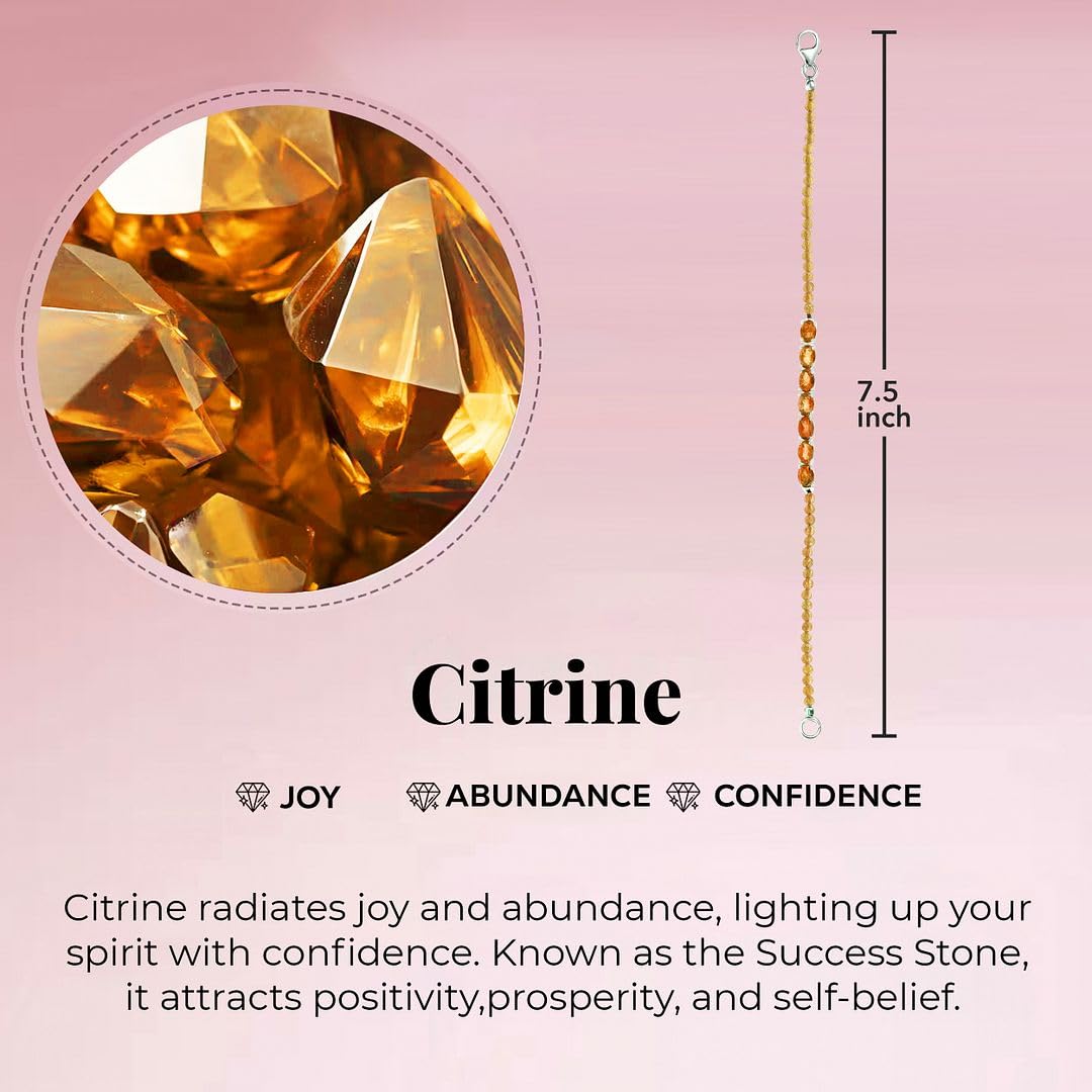 SHOP LC DELIVERING JOY Citrine Bracelet for Women in Sterling Silver - Yellow Bracelet Charm Birthstone Bead Jewelry Anniversary Birthday Christmas Gifts Size - 7.25 Inches