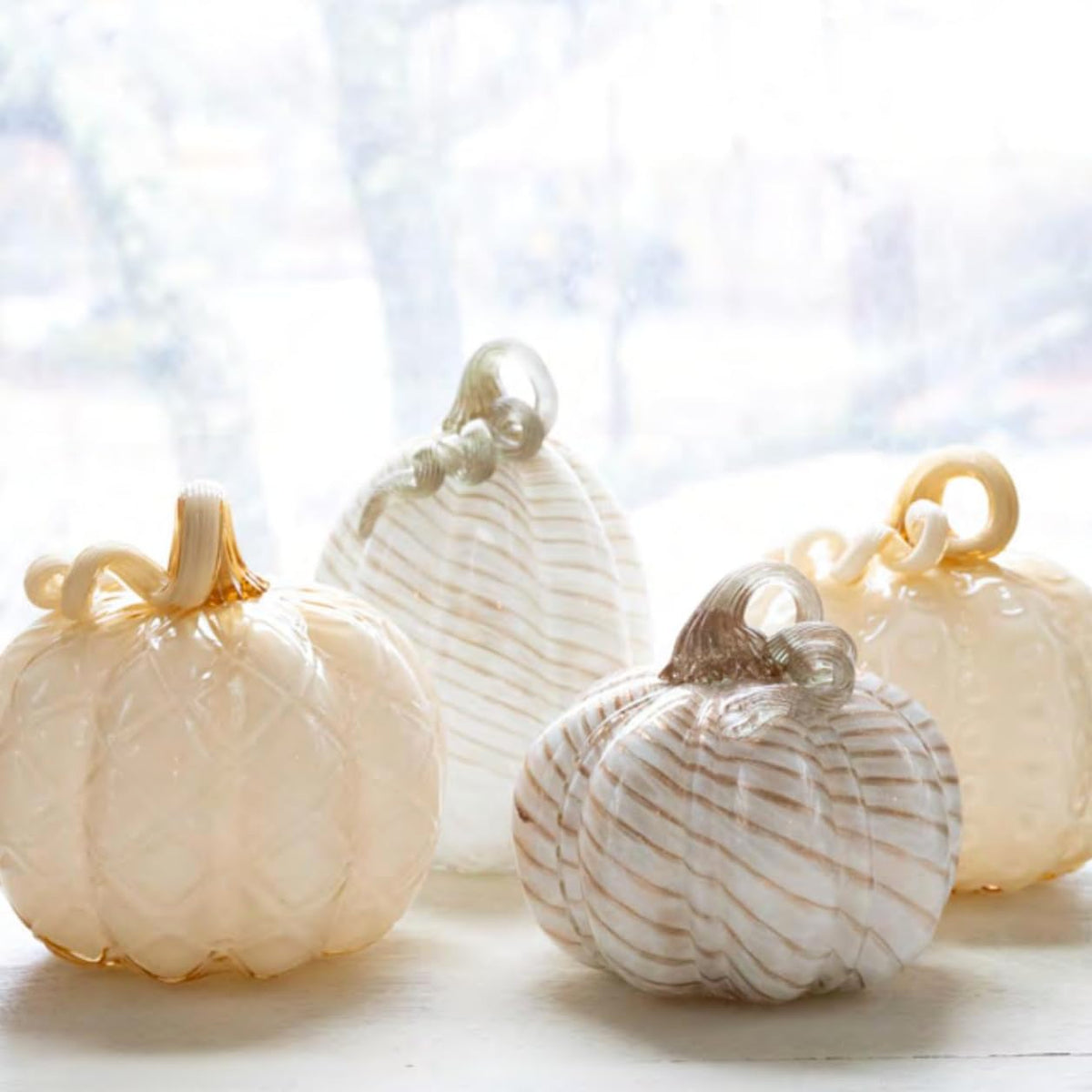 Boston International Handblown Art Glass Pumpkin Thanksgiving Halloween Decorations for Home, Medium, Butter with Dots